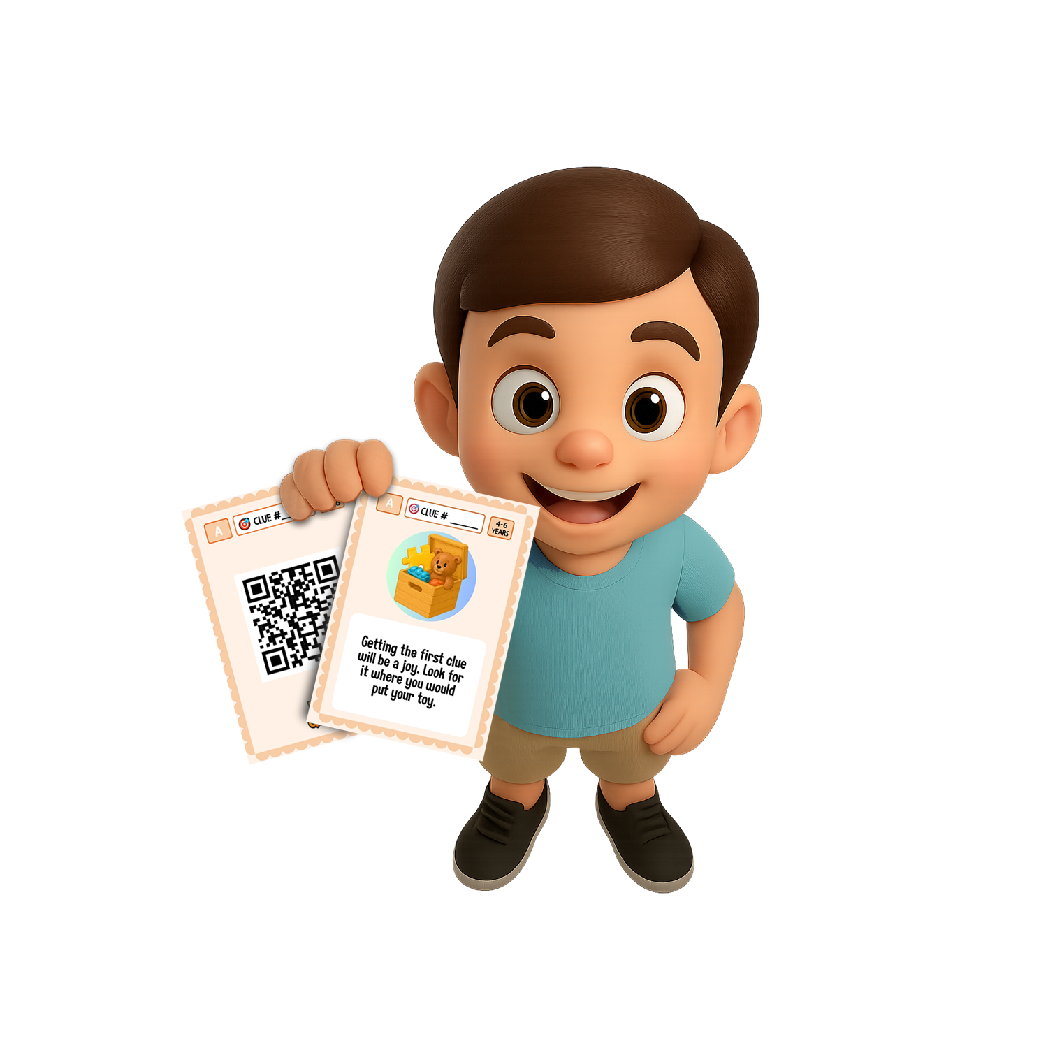 Child engaged in QUESTFY treasure hunt adventure, solving age-appropriate clues and puzzles designed for kids ages 4-6