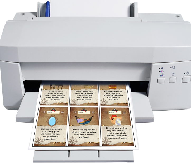 Printing QUESTFY clue cards at home with standard printer - easy setup process